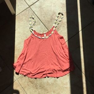 Coral tank top with floral straps